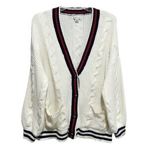 Preppy American Eagle Oversize Cable Knit Cardigan Sweater Medium Ivory Academia